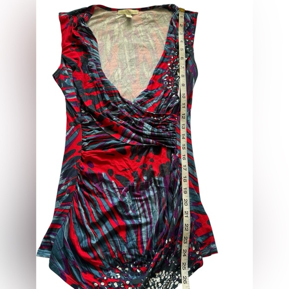 Weston Wear Red Blue Splash Color Sleeveless V Neck Y2K 2000's Blouse Size Small - Picture 9 of 12